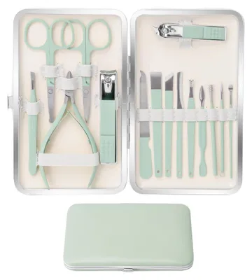 Immagine prodotto di Kit manicure da 16 pezzi, set di strumenti per la cura personale con custodia da viaggio, verde, per uomo e donna