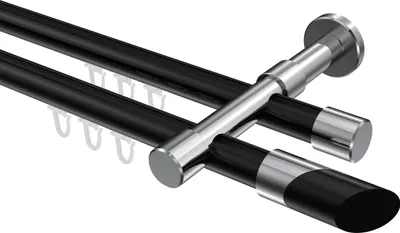 Produktbild von Interdeco Innenlaufstange / Gardinenstange mit Innenlauf Schwarz / Chrom, Typ Prestige Verano (Schräge Bicolor), 20 mm Ø 2-läufig, 200 cm