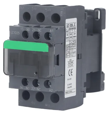 Zdjęcie produktu dla Kontaktor AC 1NO 1NC, 25A, 380V, cewka wysokiego napięcia, styki srebrne, sterowanie silnika LC1D25, 220V