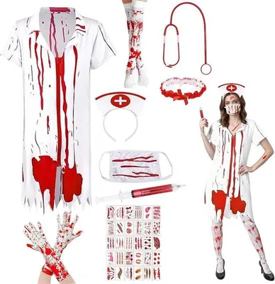 Productafbeelding van Shinybox Halloween verpleegsterskostuum zombiekostuum bruid bloederige accessoires voor carnaval cosplay feest