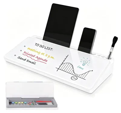 Image de Tableau blanc en verre pour bureau, avec espace de rangement et 2 marqueurs