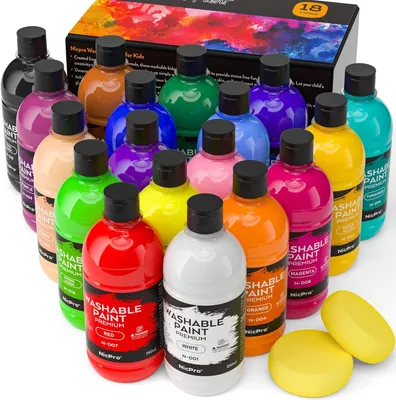 Productafbeelding van 250 ml × 18 kleuren, groot, wasbaar, losse acryl, niet-giftige tempera-verf voor kunst, doe-het-zelf, poster en vingerverf, school, thuis