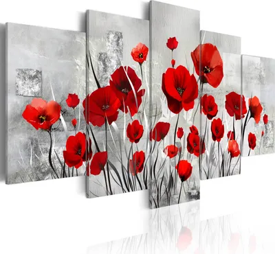 Produktbild von Leinwandbilder 200x100 cm b-A-0001-b-n Vlies Leinwandbild 5 tlg Kunstdruck modern Wandbilder XXL Wanddekoration Design Wand Bild BLUMEN MOHN