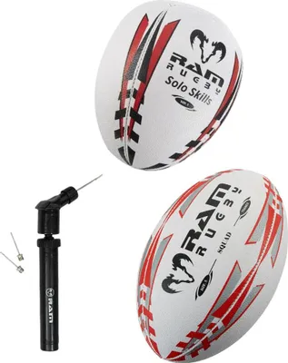 Immagine prodotto di Set regalo RAM Rugby - Pallone della squadra + Solo Skill + Mini Pump - Misura 5 - Impugnatura 3D