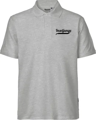 Produktbild von Huuraa Herren Polo Shirt Inseljunge Schriftzug L Sport Grey Bio Baumwolle Fairtrade Poloshirt Geschenkidee