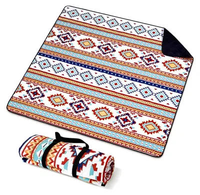 Produktbild von Picknickdecke 200x200cm XXL, wasserdichte sandfreie Stranddecke, 3-lagig gepolsterte Campingdecke, faltbare Strandmatte im Boho-Stil