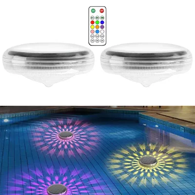 Produktbild von Solar-Wasserlicht 2er-Set, schwimmend, RGB-Farben, Fernbedienung, 8–12h, ABS+PC robust, perfekte Deko für Pool, Teich, Garten, Party