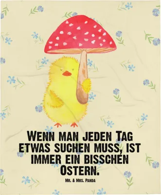 Produktbild von Mr. & Mrs. Panda Erstlingsdecke Küken Fliegenpilz - Blumig - Geschenk, Kinderdecke, Babydecke, Ostergrüße, Ostern, Plaid, Kinderwagendecke, Schlummerdecke, Frohe
