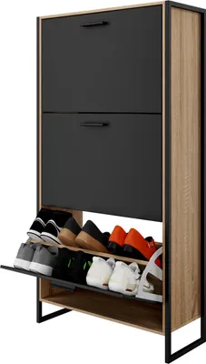 Immagine prodotto di CASABEL - Scarpiera industriale per 18 paia di scarpe, nera con struttura in legno