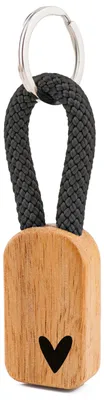 Produktbild von GIPFELWELLE Handgemachter Holz Schlüsselanhänger Kette Ring Paracord mit Gravur, 6 mm Segeltau, Damen Herren, Herz, Anthrazit