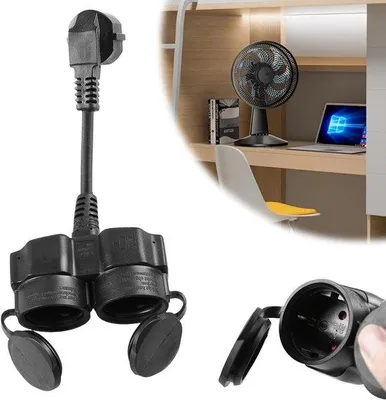 Zdjęcie produktu dla Przedłużacz z wtykiem Schuko, 2 gniazda, 16 A, 250 V, czarny