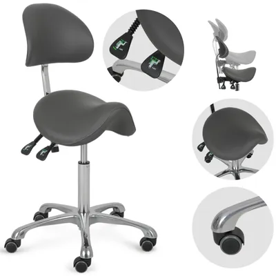 Produktbild von HABYS Ergonomischer Drehhocker Diana mit Rückenlehne | Rollhocker Arbeitshocker Praxishocker höhenverstellbar | Chrom-Basis & Formschaum | Grau