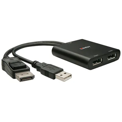 Produktbild von Lindy 38427 Videokabel-Adapter Mini DisplayPort + USB Type-A 2 x DisplayPort Schwarz