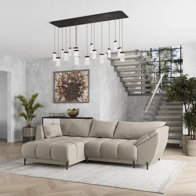 Produktbild von Masseno Ecksofa VESTANO L-S mit Schlaffunktion L-Form, Sofa mit Bettkasten, Wohnzimmersofa, Couch, Soffa, Bettsofa, Couchgarnitur- Beige, MATT VELVET 09