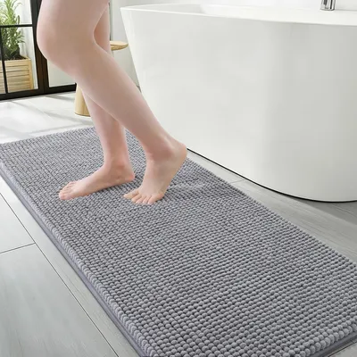 Obrázek produktu pro Koupelnová rohož z mikrovlákna, protiskluzová, omyvatelná, rozměry 43 x 120 cm, šedá barva