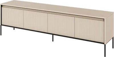 Produktbild von TV-Schrank TREND TR-06 mit 4 Türen LED-Beleuchtung Fernsehschrank 193 cm Fernsehtisch Lowboard Wohnzimmer Schrank Grifflos Push-to-Open Geriffelt Modern (Beige)