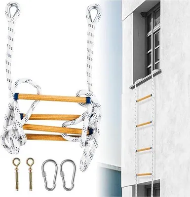 Produktbild von Leichtgewichtige Draagbare Brandladder 2 Meter - Karabijnhaken - Balkonraam Leuning - Sicherheitsladder für Erwachsene - bis 300 kg Tragfähigkeit