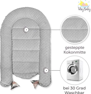 Obrázok produktu pre Hrejivé hniezdo bábätko 90x50 cm - plyšové hniezdo novorodenecké hniezdo zima / jeseň kokón hniezdočko divoká ruža šedá