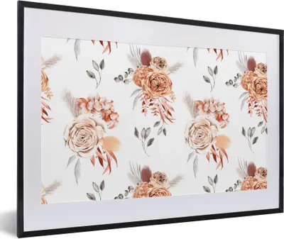 Produktbild von MuchoWow® Gerahmtes Poster Blumen - Blätter - Bohème - Weiß 60x40 cm - Poster mit Schwarzem Bilderrahmen Wandposter Rahmen Foto Bilder - Schlafzimmer - Plakat in Rahmen - Drucken