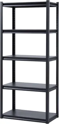 Image de Étagère de rangement métallique, 907 kg, 5 étagères réglables, dimensions 46 x 81 x 183 cm, idéale pour la cuisine et la salle de bain, couleur noire