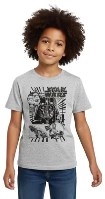 Produktbild von Star Wars Charaktere Darth Vader Chewbacca C3PO Kinder T-Shirt, 98/104 (3-4 Jahre), Grau meliert