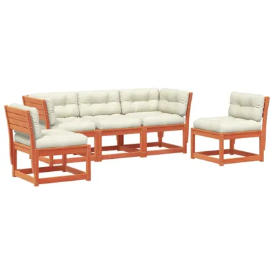 Produktbild von vidaXL 5-tlg. Garten-Sofagarnitur mit Kissen Wachsbraun Kiefernholz