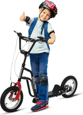 Produktbild von Kinderroller Lenker Verstellbar Scooter Tretroller Cityroller Kinder Roller Kickboard mit Luftreifen 12 Zoll ab 5 Jahre Schwarz 120 x 58 x 75-80 cm