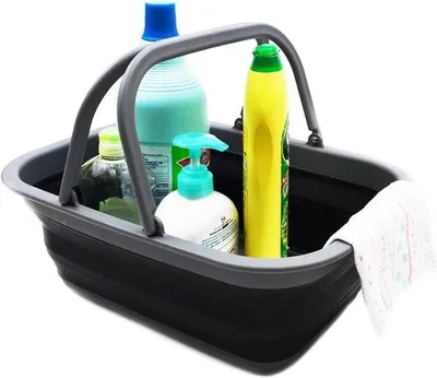 Produktbild von Opvouwbare picknickmand mit Griff, draagbare Picknicktas für draußen, opvouwbare Einkaufstasche, kompakter Aufbewahrungsbehälter (grau/schwarz)