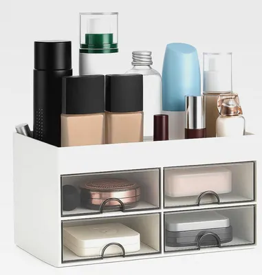 Produktbild von Make-up-Organizer mit Schubladen 21 x 14,5 x 12,5 cm – Weißer Kosmetikorganizer für Badezimmer & Schminktisch