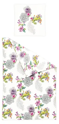 Produktbild von Bierbaum Mako Satin Bettwäsche 135x200cm 2 tlg. Blumen Chamäleon Mandala Grün Lila