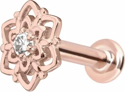 Produktbild von Ohrpiercing, Nasenpiercing 14 Karat Gold Labret mit Innengewinde MOISSANIT + BLUME 14 Karat | RoséGold Stablänge: 7mm - Stabstärke: 1,2mm
