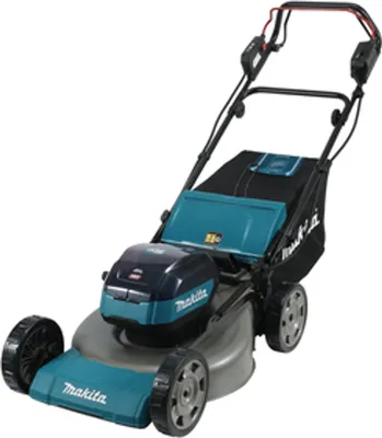A cordless lawnmower is shown against a white background.