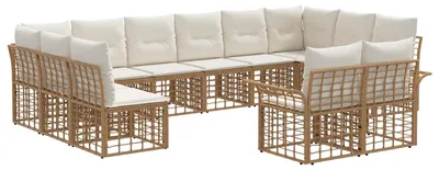 Image de Ensemble de canapés d'extérieur vidaXL, 12 pièces, couleur naturel et blanc crème, en polyester