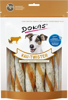 Produktbild von Dokas 200gx9 Kau-Twister Rinderhaut Huhn