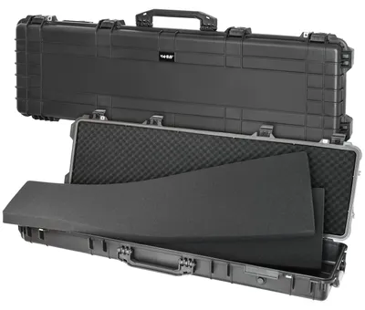 Produktbild von HMF Outdoor Transportkoffer ODK200, wasserdichter IP67 Hartschalenkoffer mit Rasterschaumstoff, 135 x 41 x 15,5 cm, Schwarz