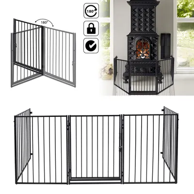 Produktbild von YARDIN Kaminschutzgitter Metall mit Tür 5‑tlg, faltbarer Kaminzaun, Türschutz‑Absperrgitter Tierschutzgitter für Hunde, 305cm Gesamtlänge