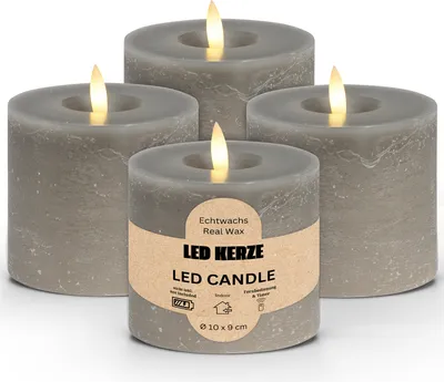 Immagine prodotto di Set di 4 candele a LED a cera, fiamma tremolante, Ø 10x9 cm, color tortora