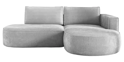 Produktbild von Ecksofa mit Schlaffunktion PIANO, Cord Sofa 180x267 cm, Schlafsofa L-Form, Couch mit Bettkasten, Polsterecke, Wohnlandschaft - Hellgrau PS55 Rechts