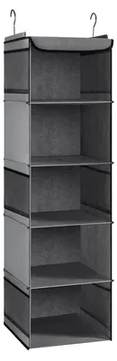 Produktbild von Hängeregal, Hängeaufbewahrung mit 5 Fächern, Hängeorganizer mit Metallhaken, Kleiderschrank-Organizer, Aufbewahrungssystem für Kleiderschränke, Camping, 30 x 30 x 108 cm, grau