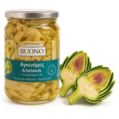 Produktbild von BUONO Artischocken in Sonnenblumenöl 360 g im Glas aus Griechenland