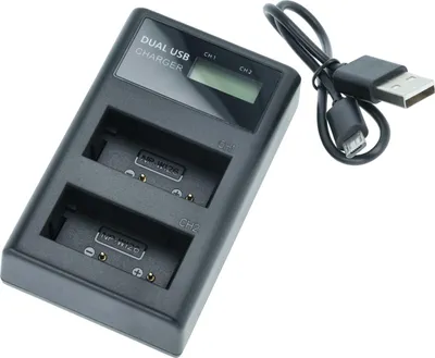 Produktbild von vhbw Dual Micro-USB + USB-C Ladegerät kompatibel mit Fujifilm FinePix HS50, HS50EXR Kamera - Ladeschale + Micro-USB Kabel Ladeanzeige + Display