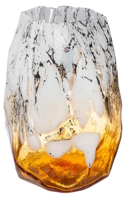 Image de Gilde Glass Art, Vase "Arte", verre, couleur crème et orange, modèle VE 2, dimensions : L. 16 cm, l. 16 cm, H. 22,5 cm. Référence : 52498. Code produit : 4063387524985