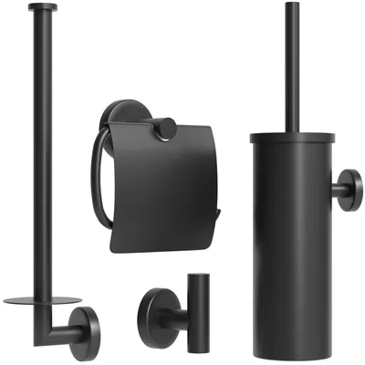 Productafbeelding van Avalo Toiletaccessoireset Zwart 4-delig - Luxe Toilet Set - Toiletborstel met Houder / Toiletrolhouder / Reserverolhouder / Handdoekhaak - Incl. Bevestigingsmateriaal