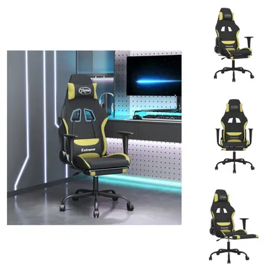 Produktbild von vidaXL Gaming-Stuhl mit Massage & Fußstütze Schwarz und Hellgrün Stoff -  Gaming-Sessel