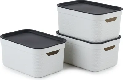 Produktbild von Rotho Aufbewahrungsboxen mit Deckel A5 Jive - 3er-Set Kunststoffbox - Stapelbox je 27,8 x 19,5 x 22,4 cm - Box stapelbar - Dekorative Ordnungsboxen