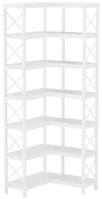 Image de Étagère d'angle, bibliothèque - Étagère d'angle haute à 7 niveaux - Bois avec cadre métallique - Étagère de rangement gain de place - 60x60x200 cm - Blanc (référence : White 01)