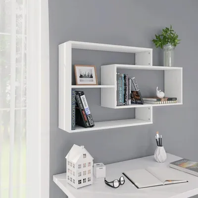 Immagine prodotto di Scaffale a parete con 3 ripiani aperti, dimensioni 104x20x58,5 cm, realizzato in materiale composito di legno, colore bianco