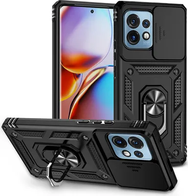 Produktbild von Motorola Edge+ 2023 Hülle mit Schiebe Kamera Schutz und Ringhalter Ständer Schutzhülle für Motorola Edge+ (2023) Schwarz