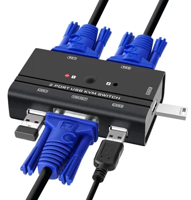 Imagen del producto de Conmutador KVM USB VGA, selector, permite que 2 computadoras compartan 1 monitor