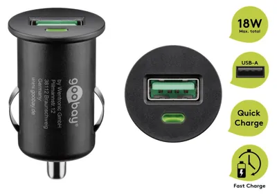 Produktbild von Goobay 18W, Kfz-Ladeadapter, Quick Charge 3.0, schwarz, Auto, Zigarettenanzünder, 12 V, Schwarz
